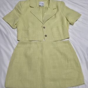 Two-Piece Yellow Tweed Skirt Set